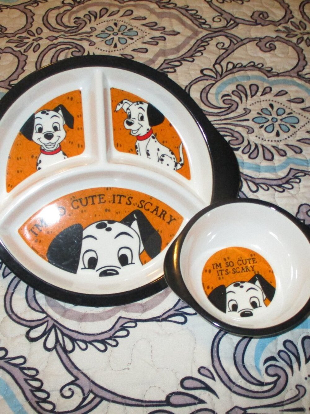 Disney Halloween 101 Dalmatians  Divided plate & bowl I'm so cute it's Scary